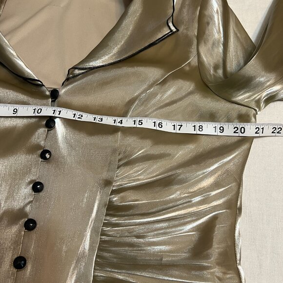Escape by Joanna Chen Sz 8 Metallic Sheer Button Blouse Ruched Waist Flare Cuff - Picture 5 of 8